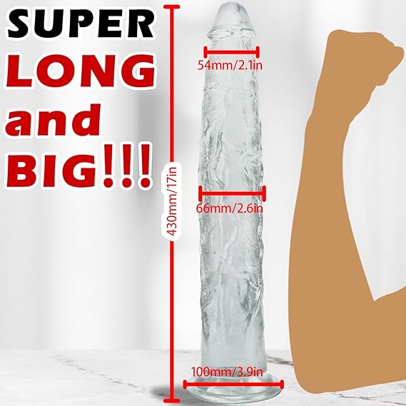 Realistic 17 inch Thrusting Suction Cup Dildo - Huge Black BBC Silicone Strap On for Men & Women - Vagina Anal Toy with Harness for Pegging, G Spot, Prostate & Gay Sex Machine Play